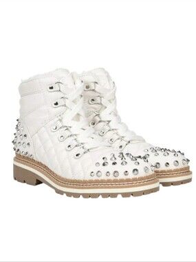 NWT Sam Edelman Bren White Studded Quilted Leather Combat Boots 6.5